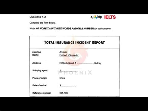 total insurance incident report ielts listening|IELTS Listening Cambridge 8 Test 2 .